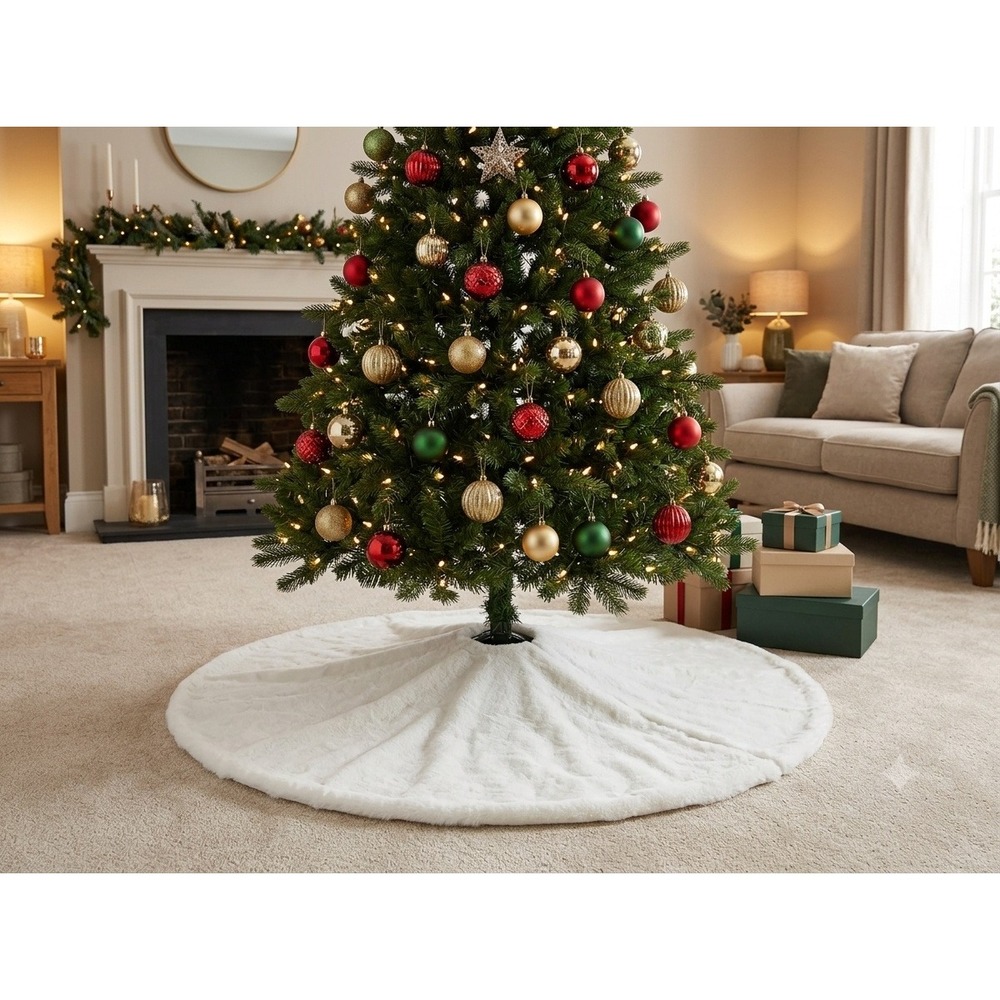 Nordstrom White Faux Fur Christmas Tree Skirt 46 Inch Round Tie Closure RN58665